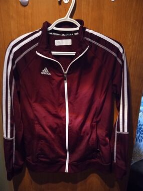 Adidas Women's Maroon Track Jacket with White Stripes 2013